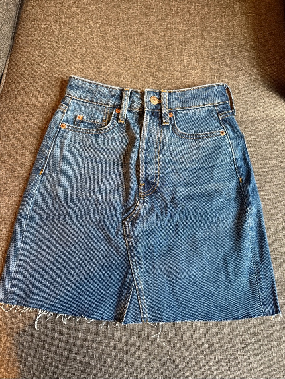 H&M Classic Blue Denim Skirt with Frayed Hem